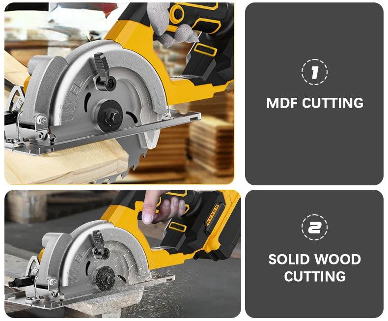 5 Inch Brushless Circular Saw Cordless Rechargeable Chainsaw Battery Set Woodworking One Hand Chainsaw For Dewalt 20V Battery product image showing features or usage