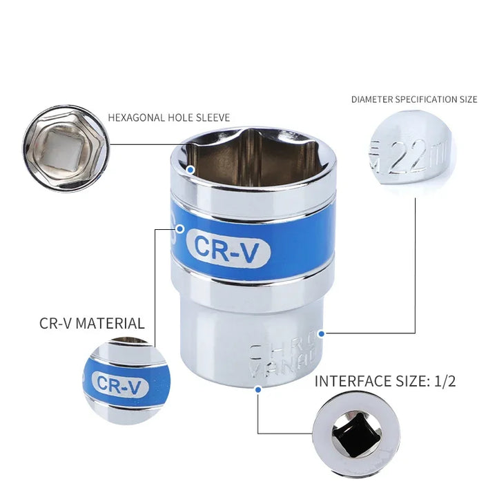 NIUXIANG 1/2" Drive Deep Impact Socket – Metric Chromium-Vanadium Steel