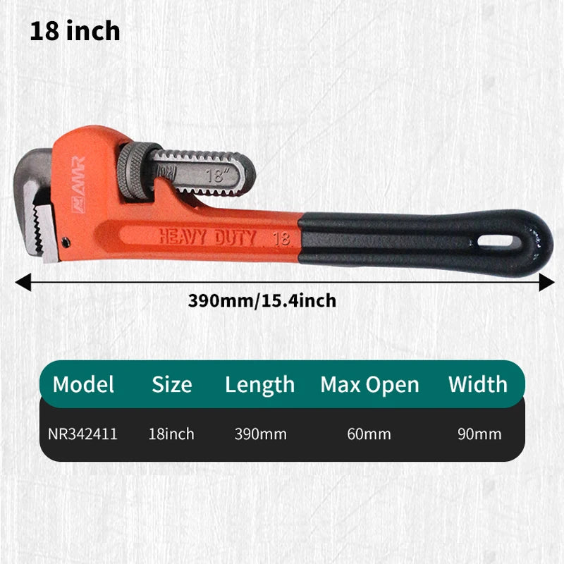 SmartGearPros Heavy Duty Pipe Wrench - 8/10/12/14/18 Inch Carbon Steel Plumbing Spanner Universal Adjustable Clamp