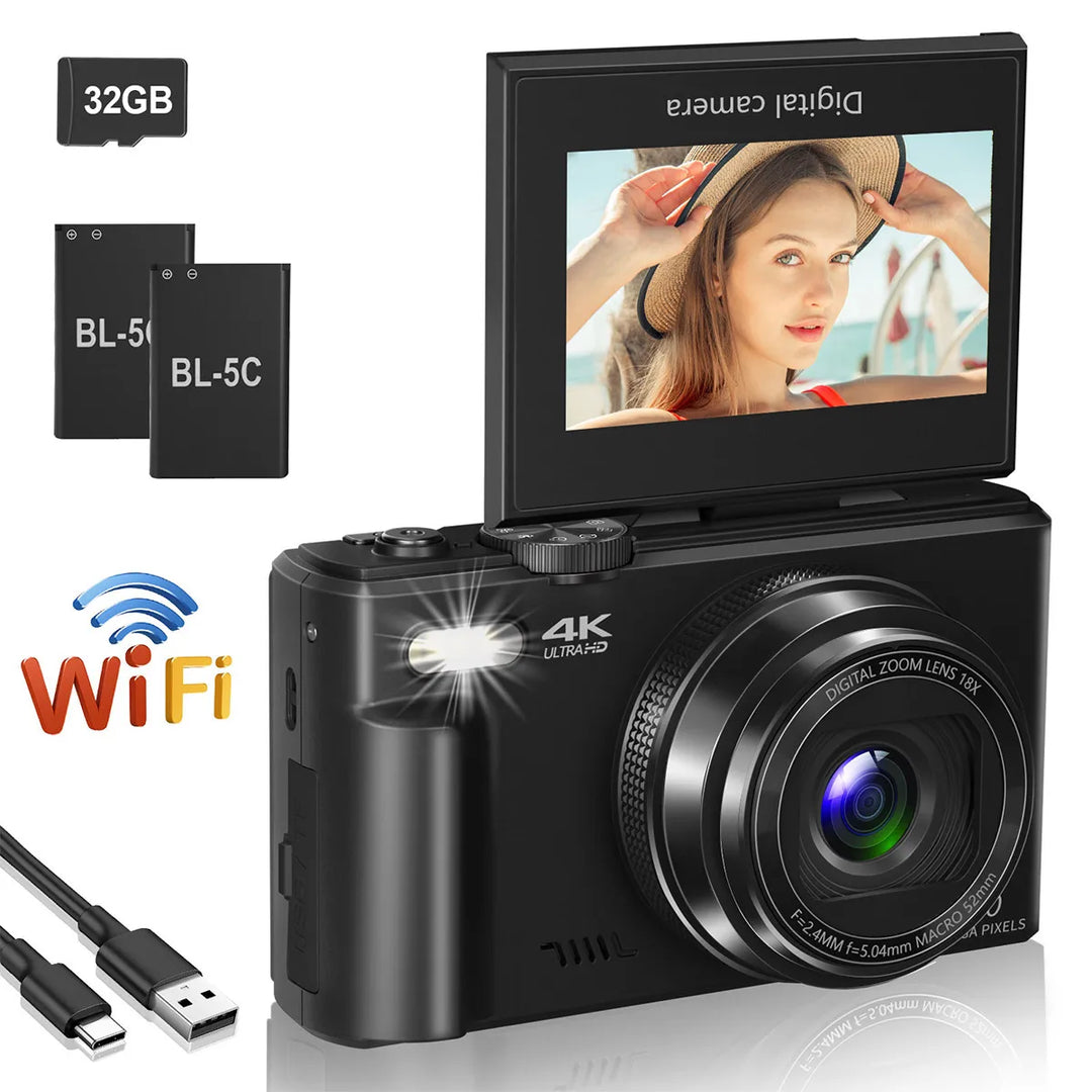 SmartGearPros 4K Compact Digital Camera – 18X Zoom, 48MP Photography & Vlogging Ready