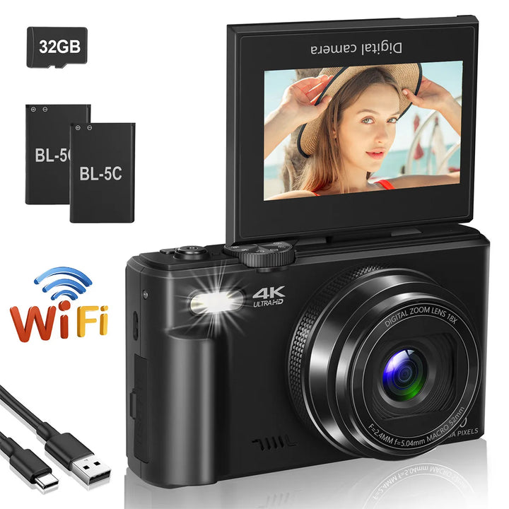 SmartGearPros 4K Compact Digital Camera – 18X Zoom, 48MP Photography & Vlogging Ready