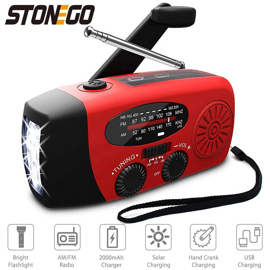 SmartGearPros Emergency Weather Radio - FM AM WB Hand Crank Solar USB Charging 2000mAh Power Bank LED Flashlight