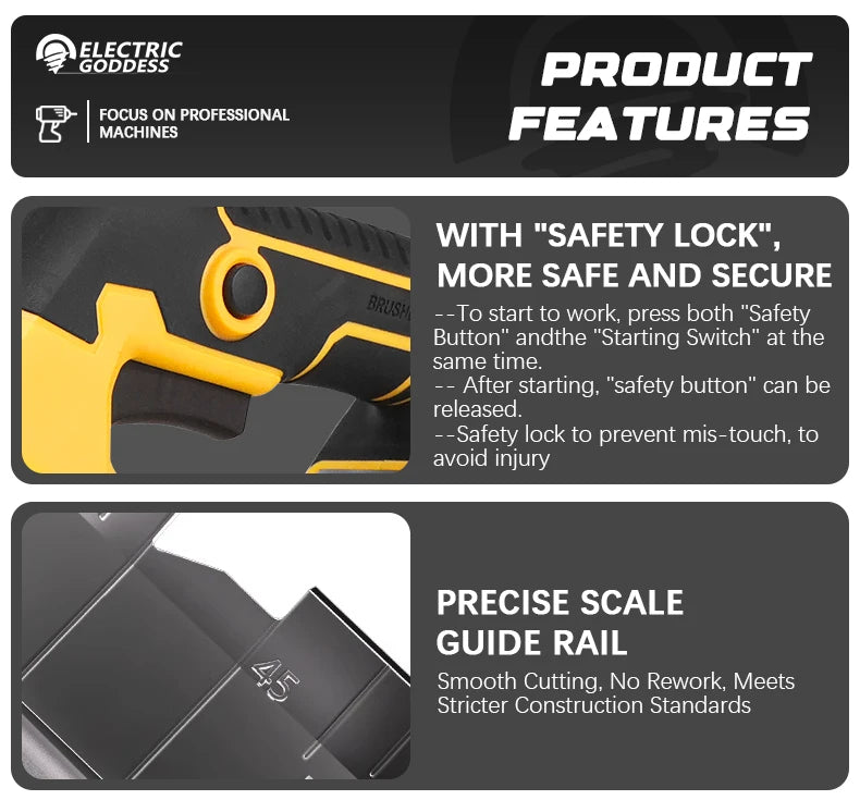 5 Inch Brushless Circular Saw Cordless Rechargeable Chainsaw Battery Set Woodworking One Hand Chainsaw For Dewalt 20V Battery product image showing features or usage