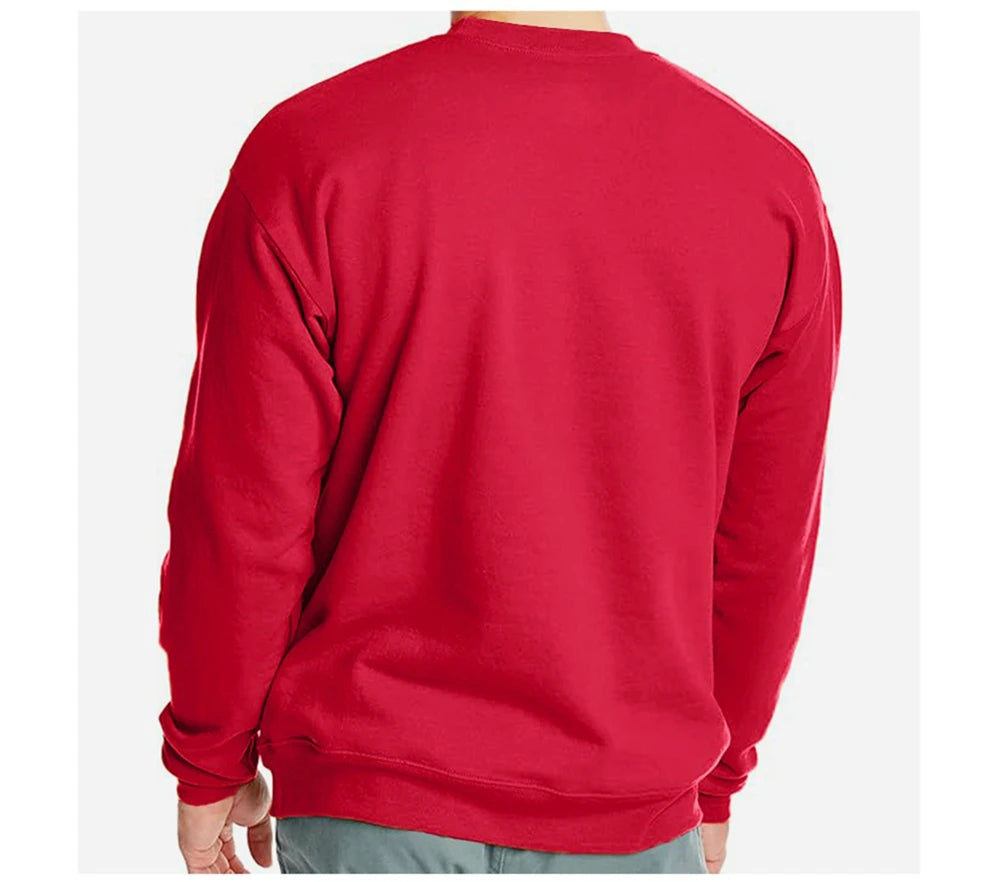 Person wearing a red sweatshirt on a white background