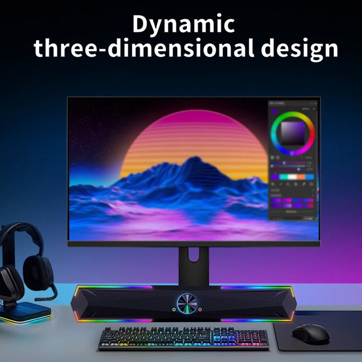 SmartGearPros 4D RGB Gaming Soundbar – Stereo Computer Speaker with Subwoofer & LED Light Show