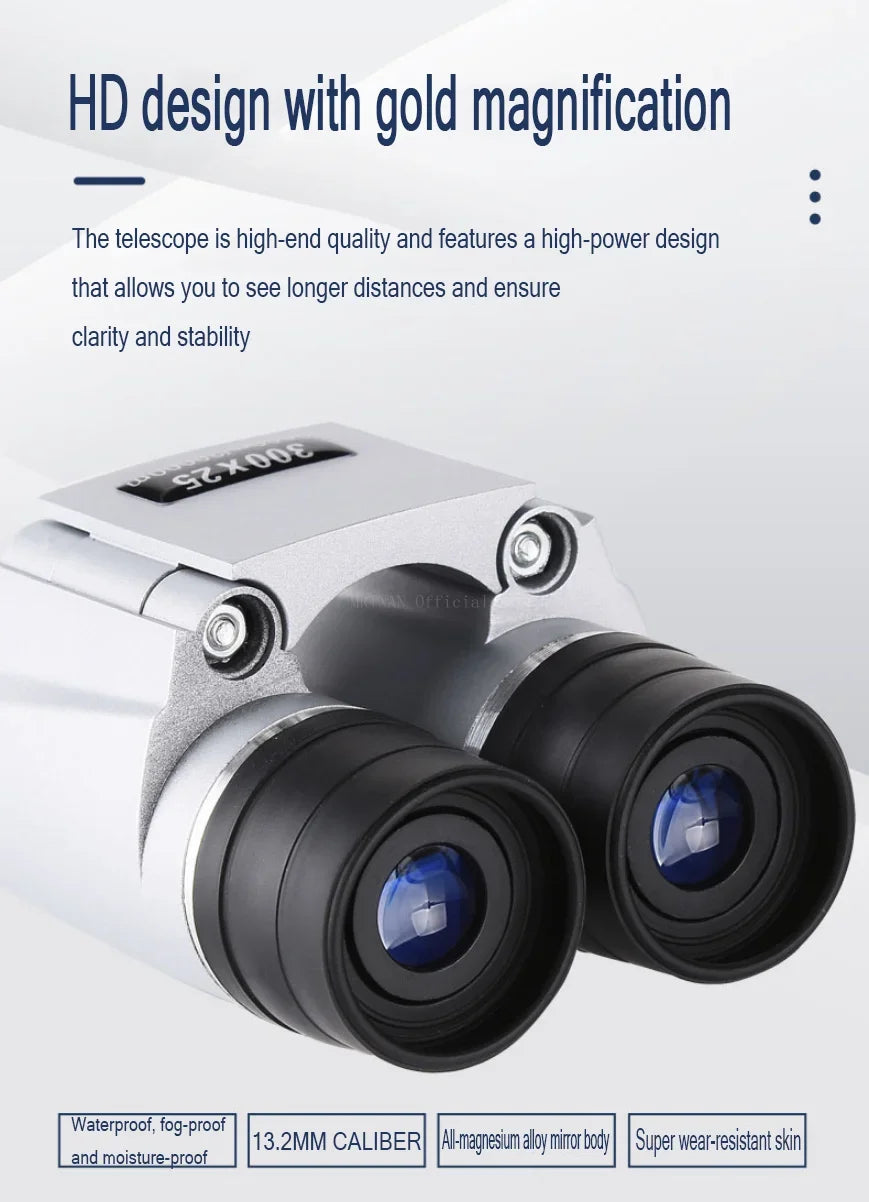 Telescope with gold magnification on a white background