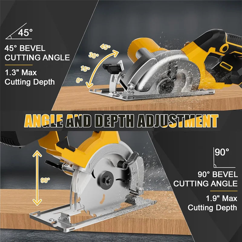 5 Inch Brushless Circular Saw Cordless Rechargeable Chainsaw Battery Set Woodworking One Hand Chainsaw For Dewalt 20V Battery product image showing features or usage