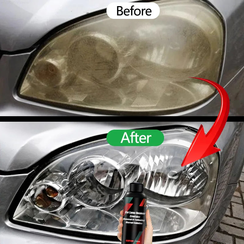 Before and after comparison of restored headlights
