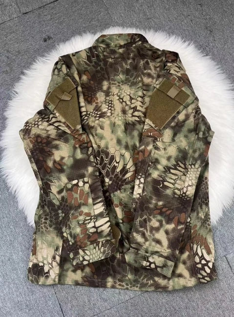 Camouflage jacket on a textured surface