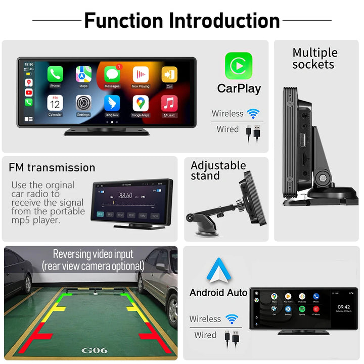 9Inch Universal Portable Carplay Android Auto For Car Screen Wireless Carplay Screen Wireless Car Stereo Radio 1 2 Din Mp5 Audio 1 product image showing features or usage