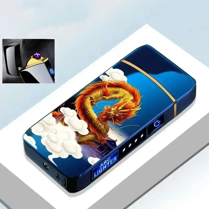 SmartGearPros Electric Windproof Metal Lighter Double Arc Flameless Plasma Rechargeable USB Lighter LED Power Display Touch Sensor Lighters