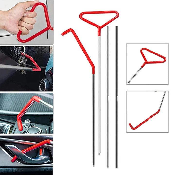 Red carabiner with multiple uses on a white background
