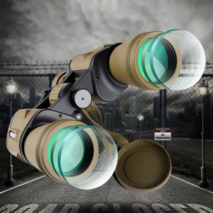 Futuristic binoculars with a cityscape background