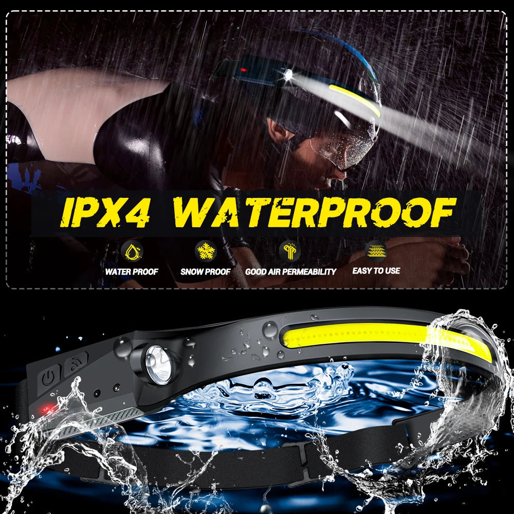 SmartGearPros USB Rechargeable LED Headlamp – Waterproof Sensor Flashlight for Camping & Fishing