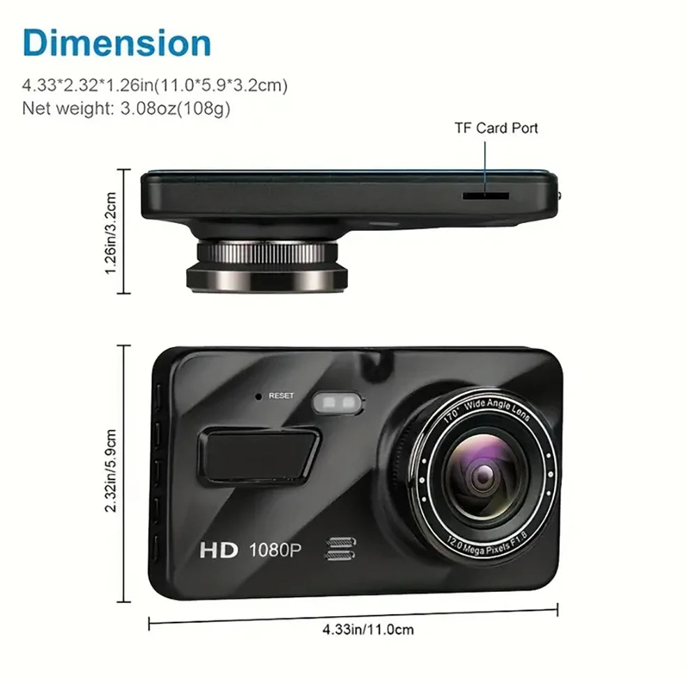 1080P Front & Rear Dash Cam – 4-inch Touchscreen
