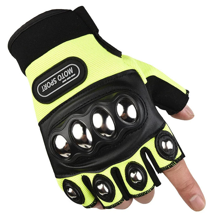 Yellow and black glove with metallic accents on a white background