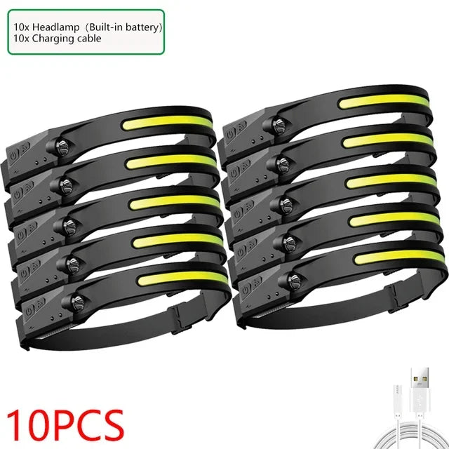 SmartGearPros USB Rechargeable LED Headlamp – Waterproof Sensor Flashlight for Camping & Fishing