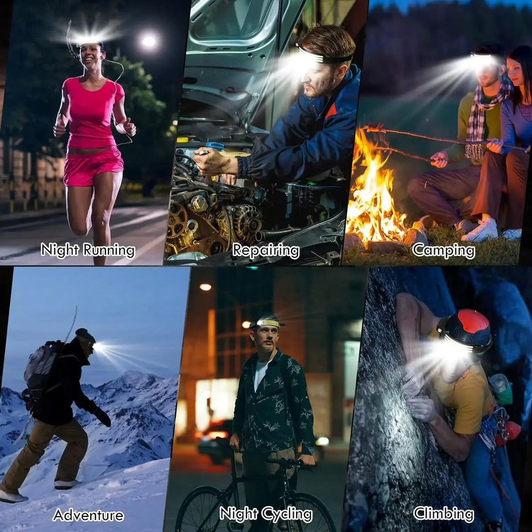 SmartGearPros COB LED Headlamp – USB Rechargeable, Motion Sensor, Waterproof for Camping, Fishing & Work