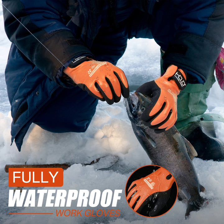Handlandy Waterproof Work Gloves For Cold Weather Fully Submerged Rubber Warm Lining Winter Outdoor Work Gloves product image showing features or usage