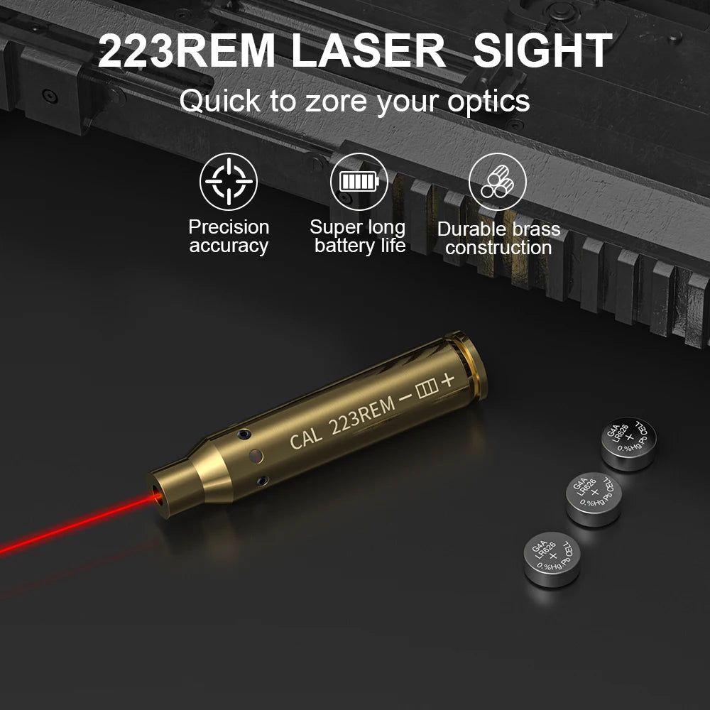 223REM laser sight with battery and features on a dark background
