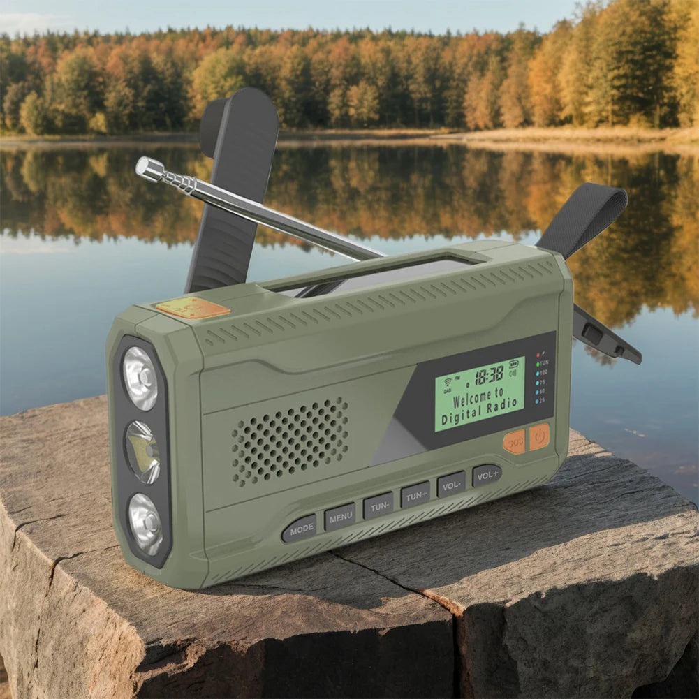 SmartGearPros Emergency Weather Radio with Bluetooth Speaker - Hand Crank Solar Rechargeable FM AM SW DAB Flashlight