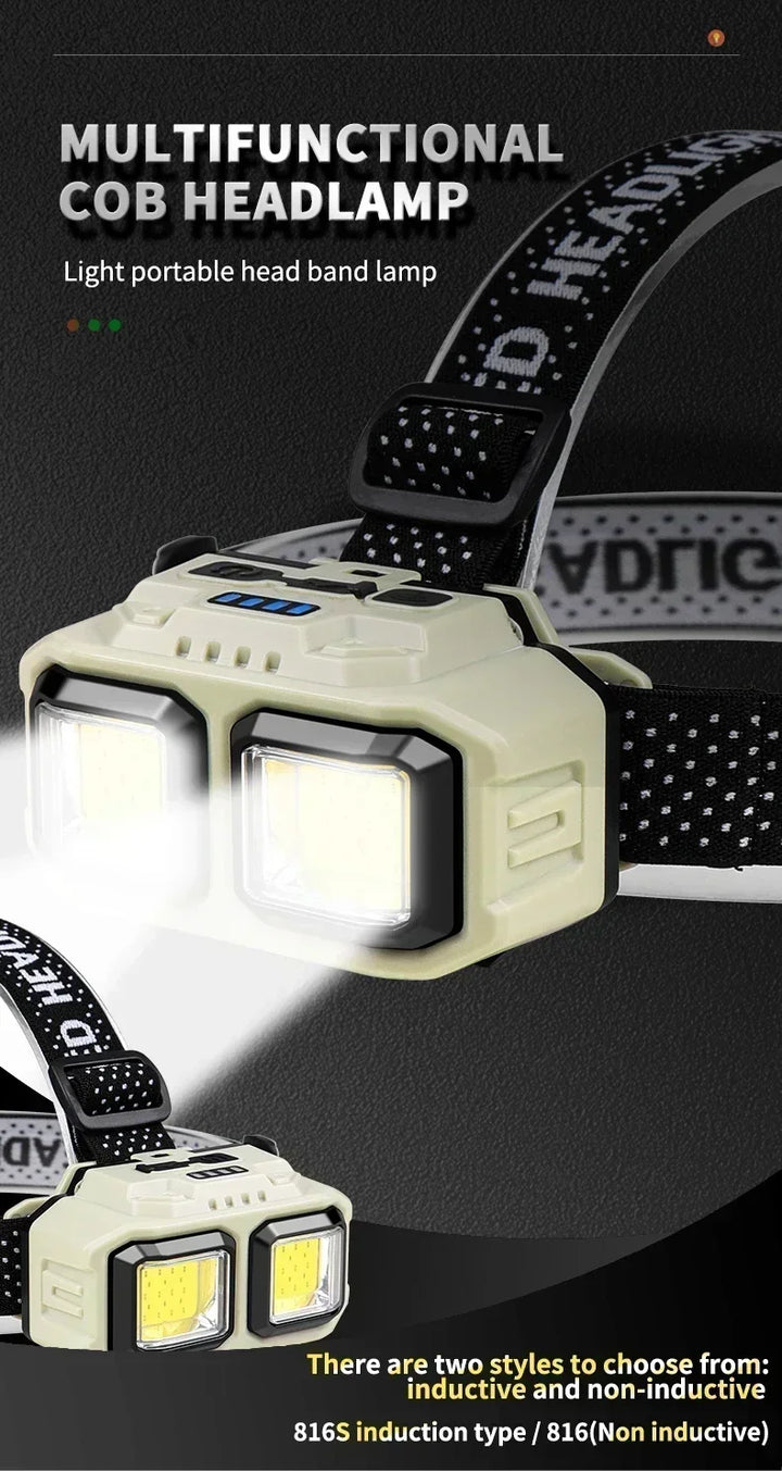 Powerful Led Induction Headlamp 4 Lighting Modes Type C Charge Head Flashlight Outdoor Waterproof Camping Fishing Headlight product image showing features or usage