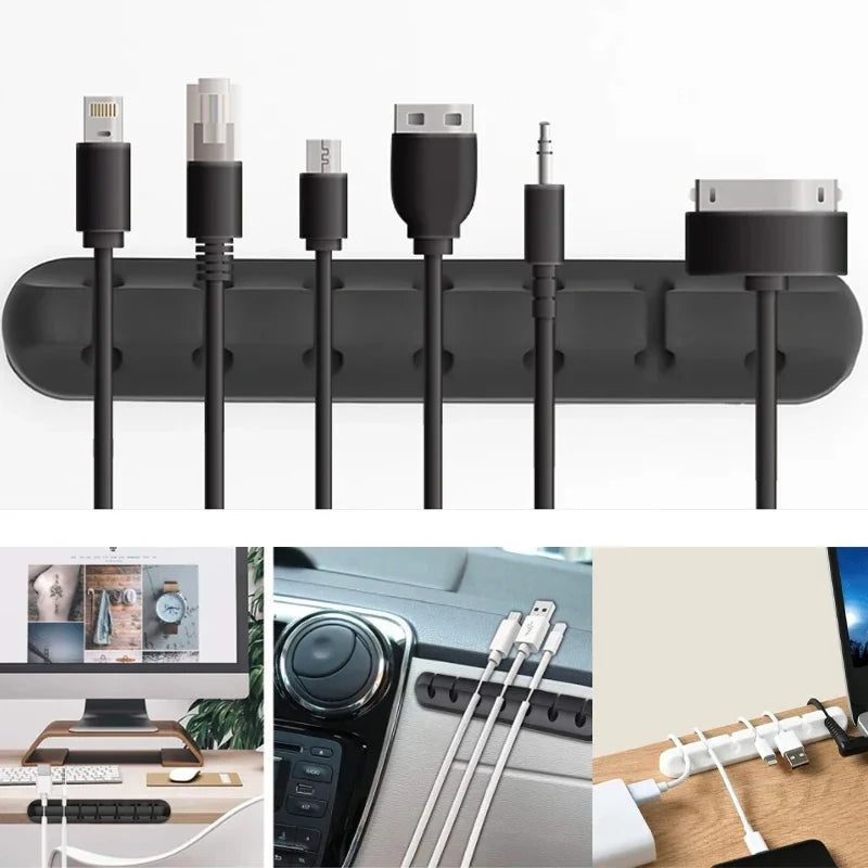 SmartGearPros Silicone USB Cable Organizer – 3/5/7-Hole Cable Winder for Desk, Car, or Wall Mounting