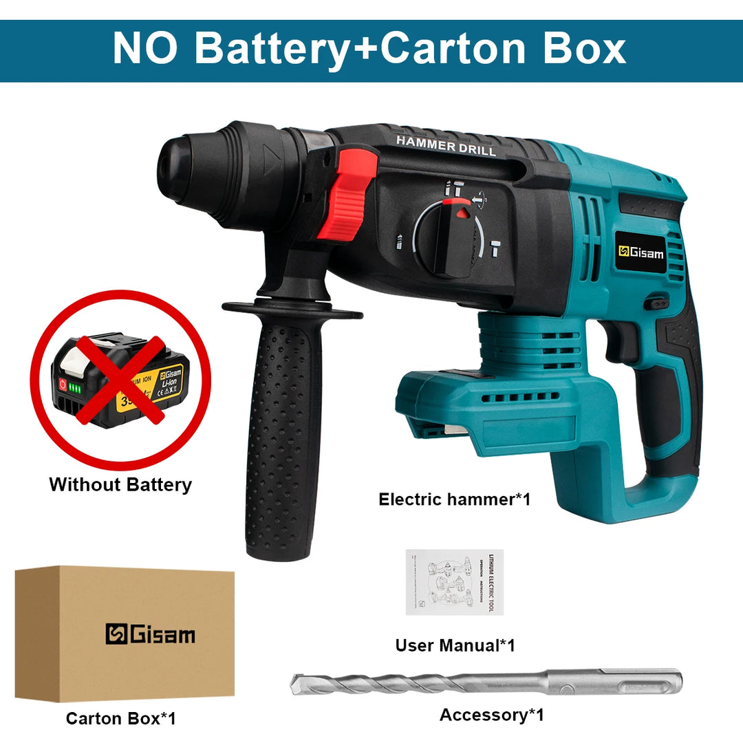 26Mm Brushless Electric Hammer Drill Multifunctional Rotary Hammer Cordless Impact Hammer Power Tools For Makita 18V Battery product image showing features or usage