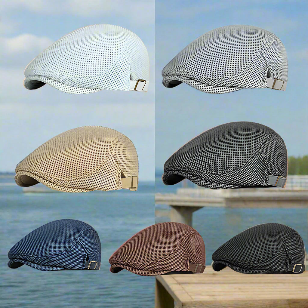 1Pc Mens Casual Hat Berets Caps For Spring Summer Autumn Flat Cap Breathable Mesh Cap Flat Peaked Beret Hats Golf Hat product image showing features or usage