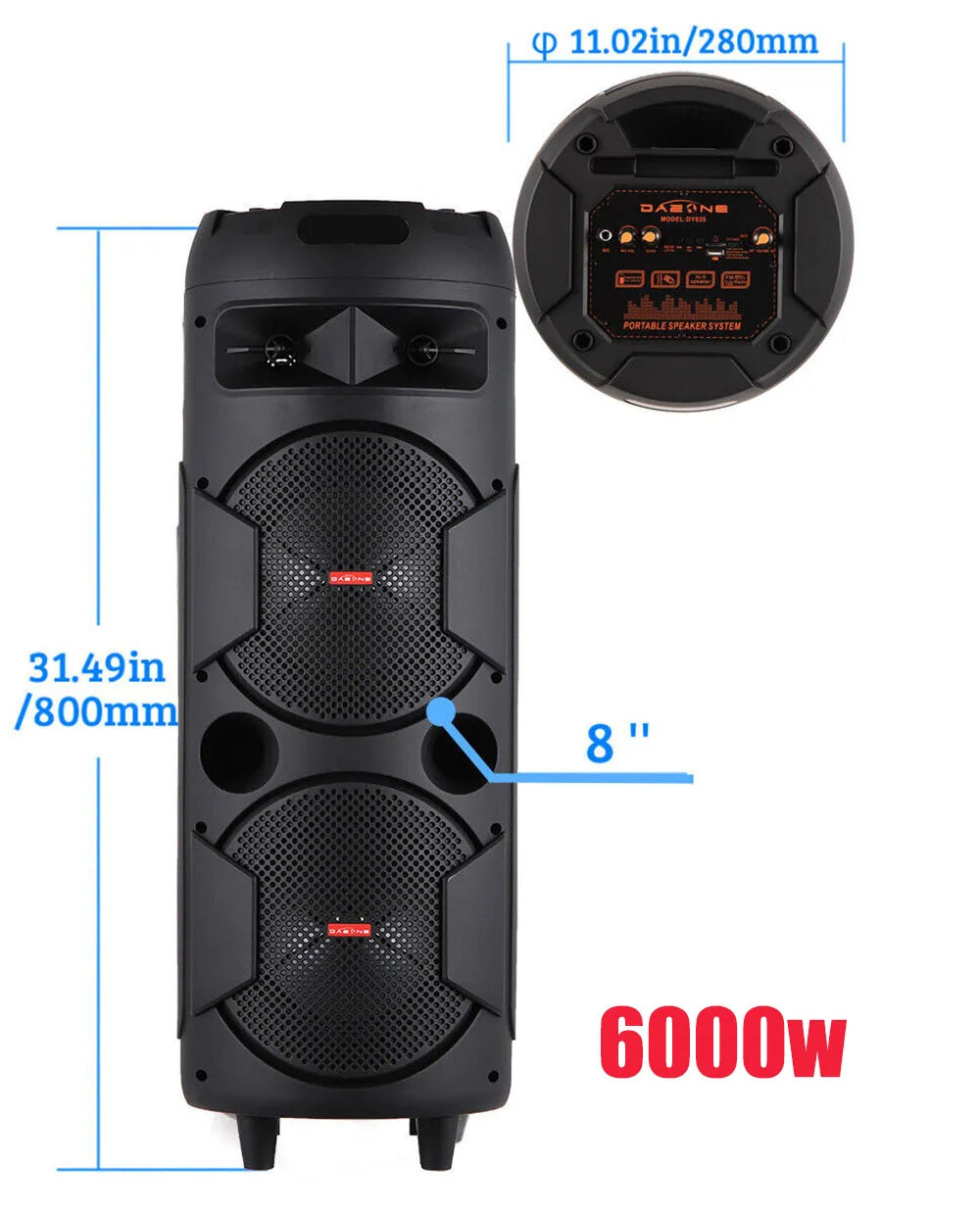 SmartGearPros 6000W Bluetooth Speaker – Portable Subwoofer with Deep Bass, LED Lights & Mic Support
