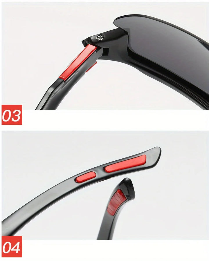 Sunglasses with red accents on a white background