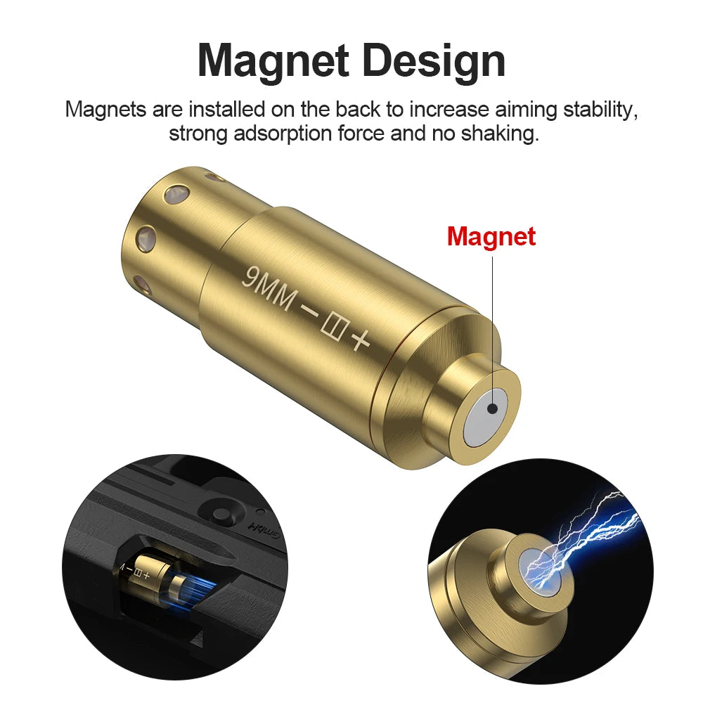 Gold cylindrical object with magnet design feature on a white background