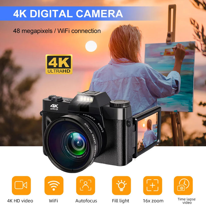 SmartGearPros 4K Digital Camera – 48MP, 16X Zoom & 3'' Flip Screen for Vlogging & Photography