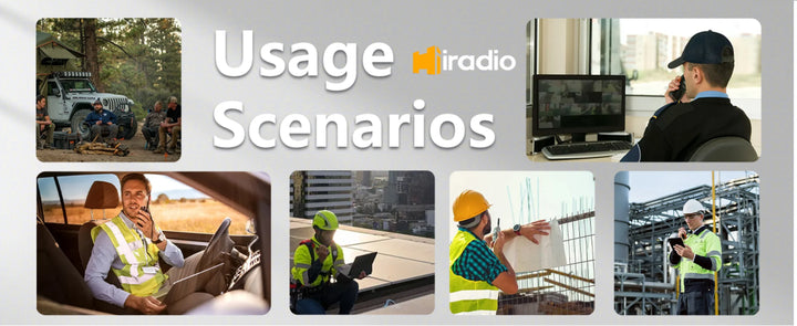 Miradio advertisement showing usage scenarios with people in various settings.