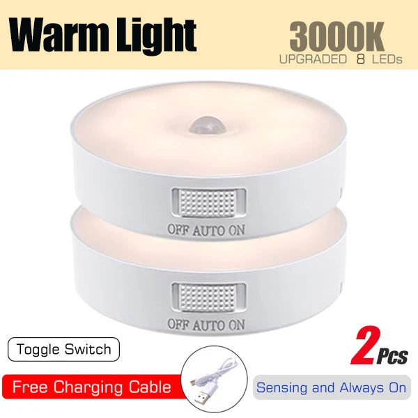 SmartGearPros Motion Sensor Night Light - USB Rechargeable LED Lamp for Kitchen Bedroom Stairs Hallway Cabinet Closet Wardrobe