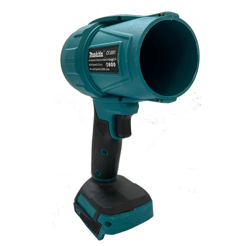 Teal and black Makita cordless blower
 on a white background