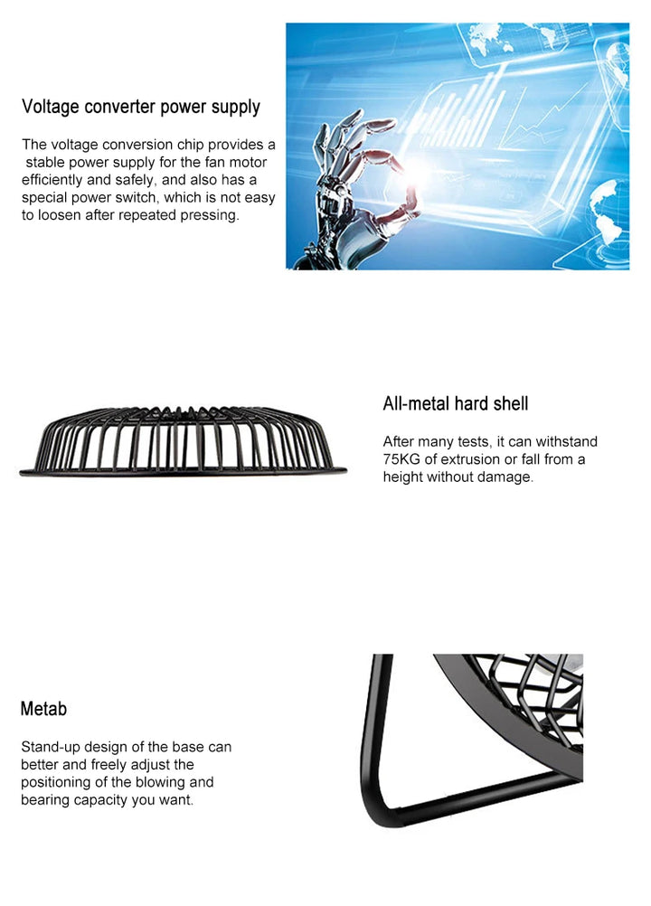 SmartGearPros Mini USB Desk Fan – 4in/6in Portable Metal Cooling Fan for Office, Home & Dorm Use