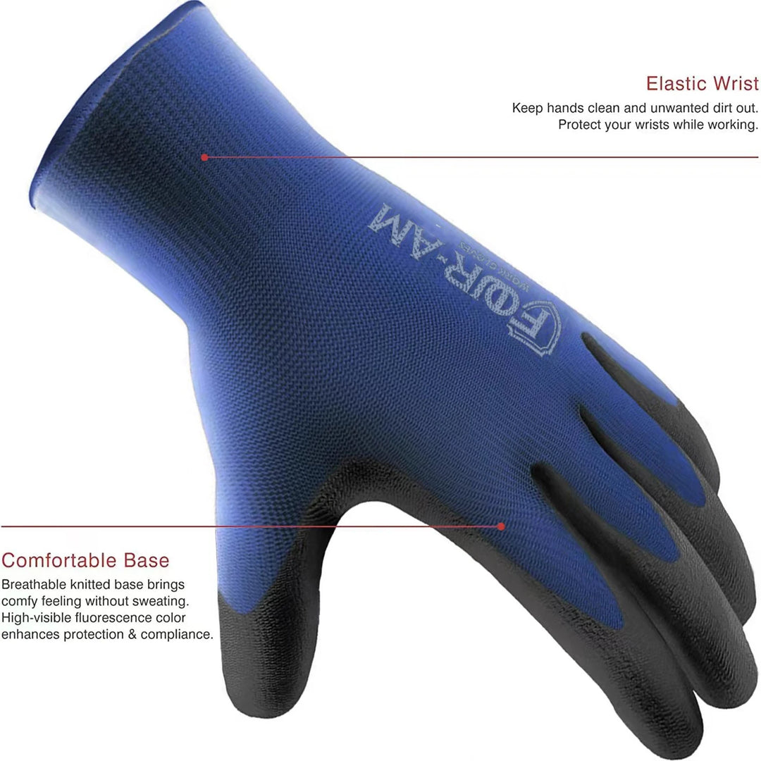 12Pairs Ultra Thin Pu Coated Work Gloves Excellent Grip Nylon Shell Black Polyurethane Coated Safety Work Gloves Knit Wrist Cuff product image showing features or usage