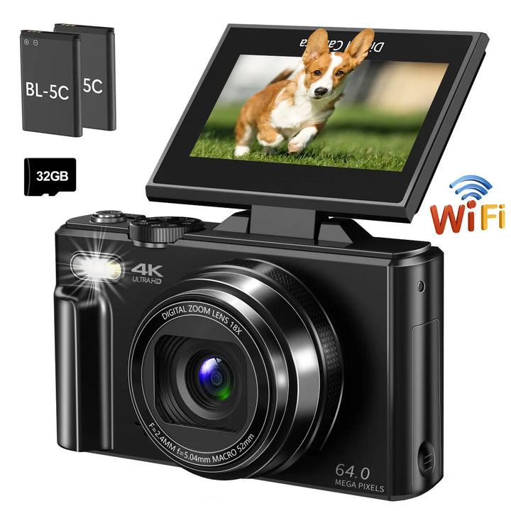SmartGearPros 4K Compact Digital Camera – 18X Zoom, 48MP Photography & Vlogging Ready