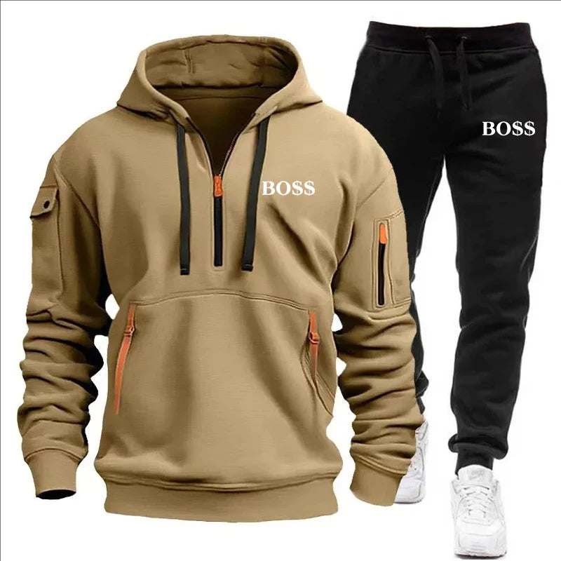 SmartGearPros Winter Tracksuit Set – Thick Zipper Hoodie + Joggers for Men’s Cold Weather Comfort