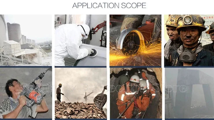 17-in-1 6200 Gas MaskCollage of workers in various hazardous environments with text 'APPLICATION SCOPE'.