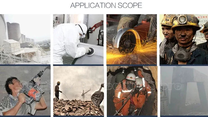 17-in-1 6200 Gas MaskCollage of workers in various hazardous environments with text 'APPLICATION SCOPE'.