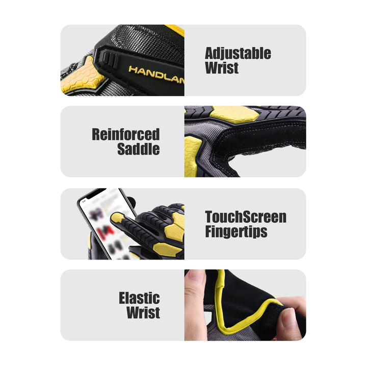 Handlandy Heavy Duty Work Gloves For Men Cut 6 Safety Impact Protection Working Gloves Touch Screen Mechanics Gloves product image showing features or usage