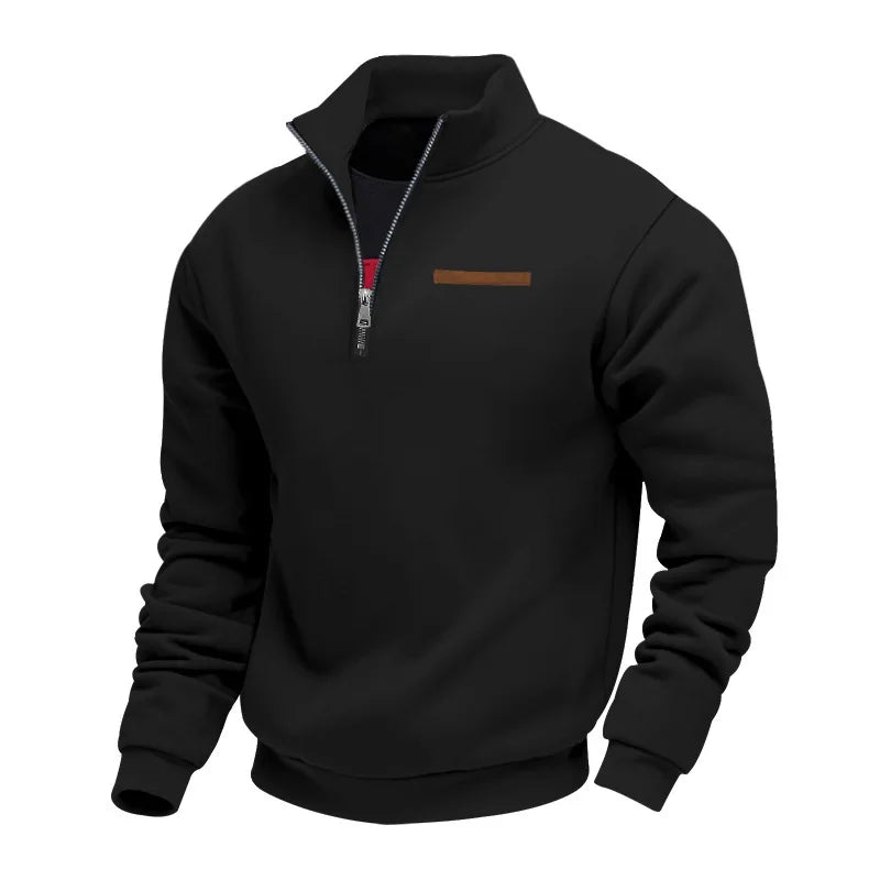 Men's Heavy Fleece Sweater - Half-Zip Stand Collar Pullover