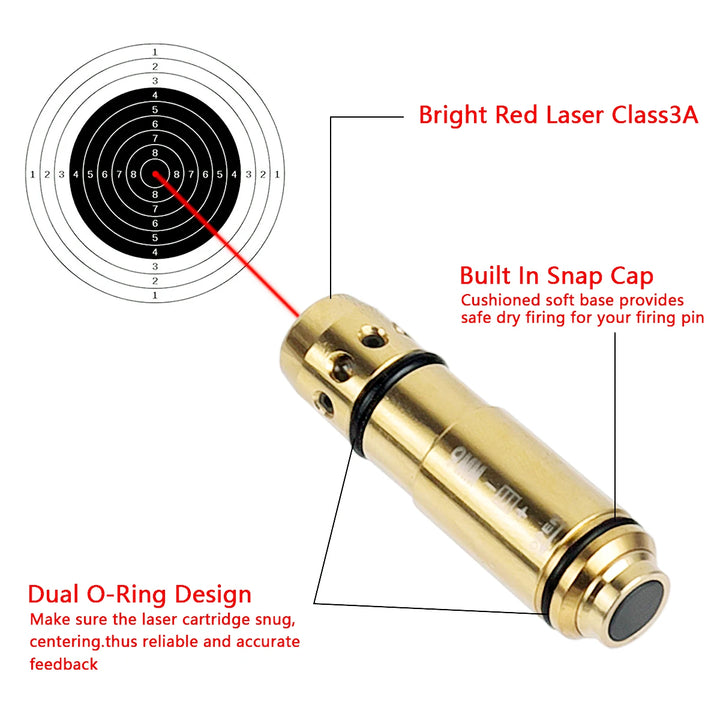 SmartGearPros Tactical 9mm/7.62x39 Training Laser Bullet - Dry Fire Bore Sight Snap Cap
