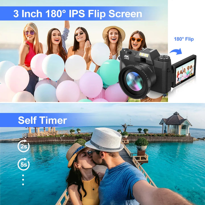 SmartGearPros 4K Digital Camera – 48MP, 16X Zoom & 3'' Flip Screen for Vlogging & Photography