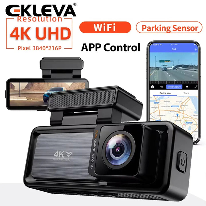 SmartGearPros EKLEVA 4K Ultra Dash Cam – Dual Lens, Night Vision, WiFi & G-Sensor for Ultimate Road Safety