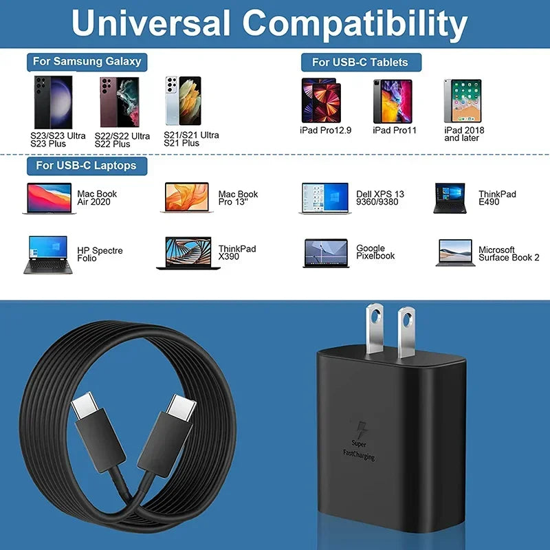 SmartGearPros 45W Ultra Fast USB-C Charger - Power Adapter for Samsung Galaxy & Android
