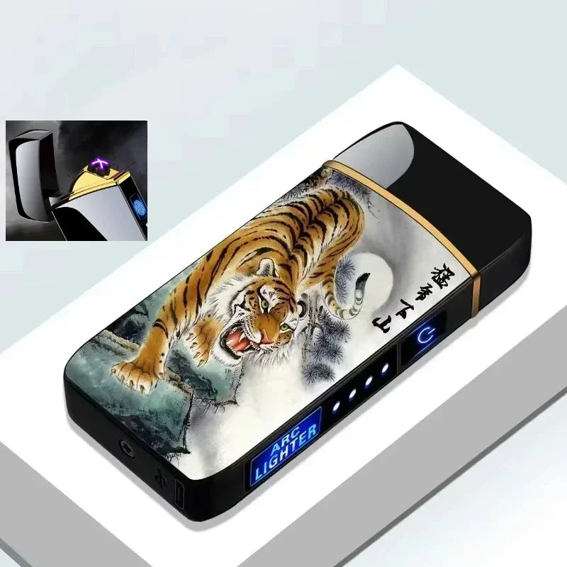 SmartGearPros Electric Windproof Metal Lighter Double Arc Flameless Plasma Rechargeable USB Lighter LED Power Display Touch Sensor Lighters