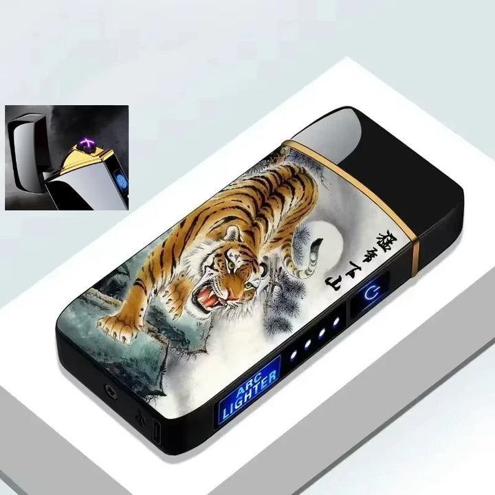 SmartGearPros Electric Windproof Metal Lighter Double Arc Flameless Plasma Rechargeable USB Lighter LED Power Display Touch Sensor Lighters